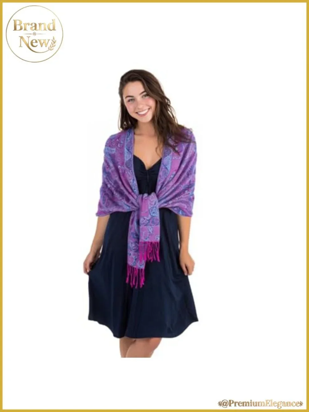 Pashmina Feel Rave Scarf Two-Tone Reversible Wrap Fringe